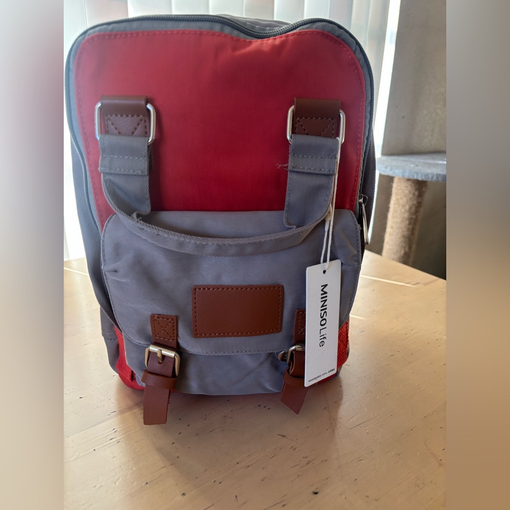 MINISO Life Red & Gray Mini Backpack – New with Tag